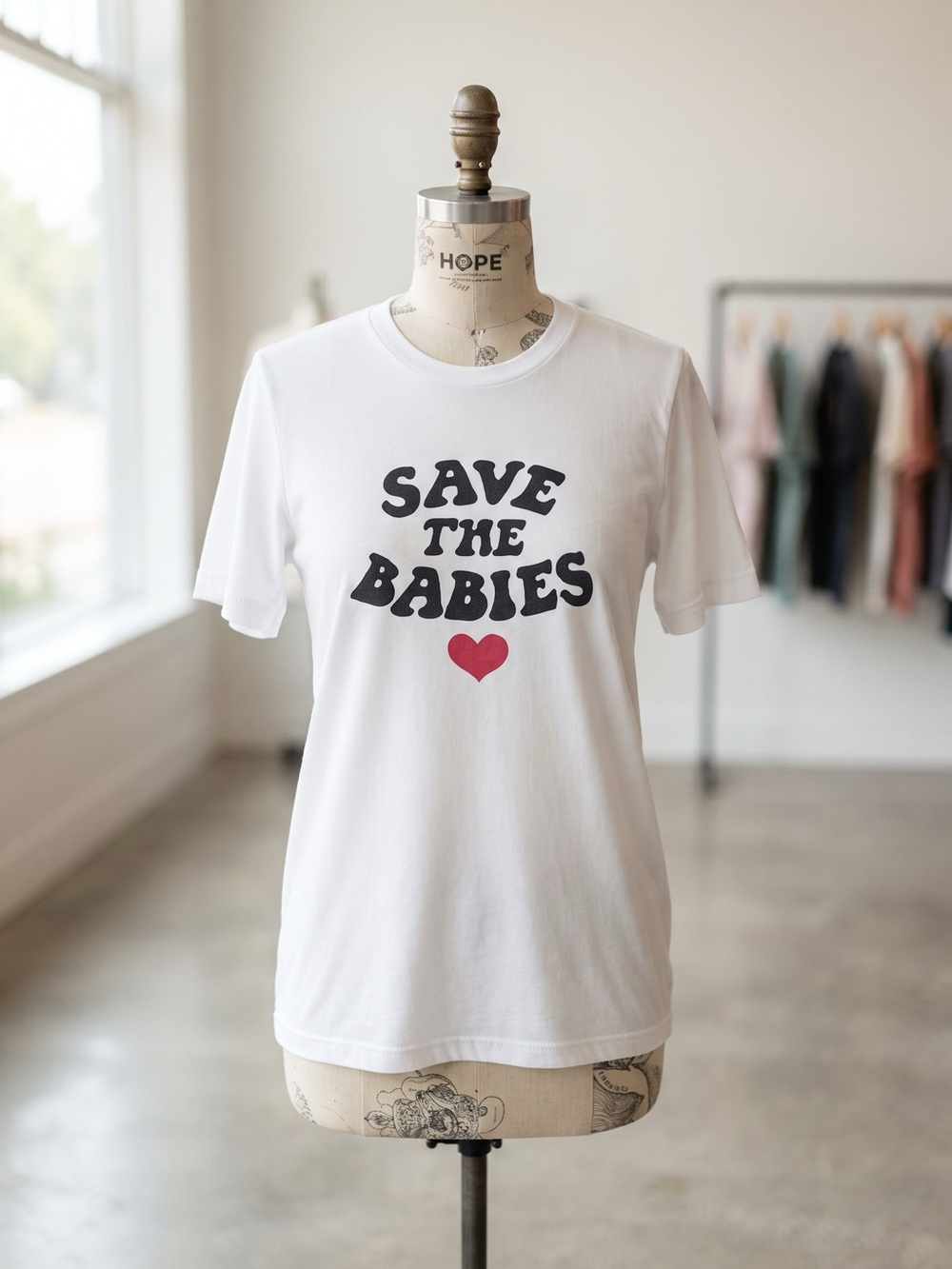Save The Babies Graphic Tee with Red Heart (XL)